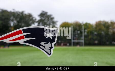 16 settembre 2021, Boston, Massachusetts. Emblema Di un professionista del team di football americano New England Patriots con sede nella Greater Boston Area negli s. Foto Stock