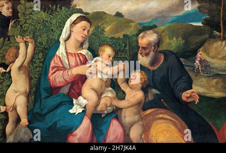 Bonifazio de' Pitati - Rest on the Flight into Egypt (c.1530) Foto Stock