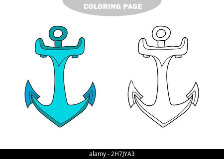 Semplice pagina da colorare. Ancora. Illustrazione vettoriale cartoon su bianco per bambini. Versione a colori e in bianco e nero Illustrazione Vettoriale
