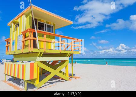 Art Deco rifugio bagnino a South Beach, Ocean Drive, Miami Beach, Miami, Florida, USA Foto Stock