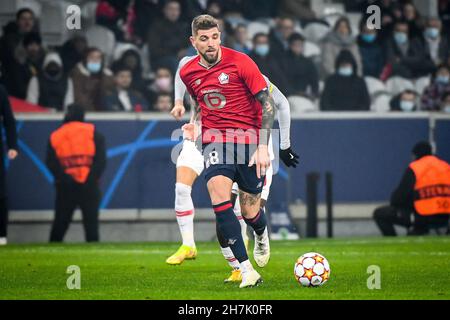 Lille, Francia, 23 novembre 2021, XEKA di Lille durante la UEFA Champions League, Group G Football match tra Lille LOSC e FC Salzburg il 23 novembre 2021 allo stadio Pierre Mauroy di Villeneuve-d'Ascq vicino Lille, Francia - Foto: Matthieu Mirville/DPPI/LiveMedia Credit: Independent Photo Agency/Alamy Live News Foto Stock