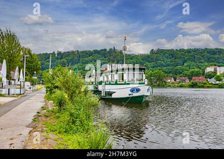 Thetis nave ospite sul serbatoio a Essen-Kettwig, Renania settentrionale-Vestfalia, Germania Foto Stock