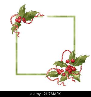 Cornice natalizia in vischio e nastro. Decorazione festiva Foto Stock