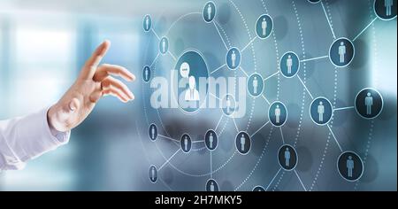 Piattaforma di social media, struttura di comunicazione con i clienti, SMM, Marketing. Internet e tecnologia aziendale. Foto Stock