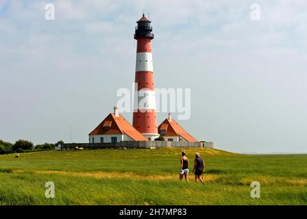 Faro Westerheversand, Westerhever, Westerhever, Schleswig-Holstein, Germania Foto Stock