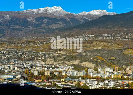 Sion, capitale del Cantone del Vallese, Vallese, Svizzera Foto Stock