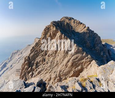 Olymp cima Olympus Mytikas, Monte Olympus, Grecia Foto Stock