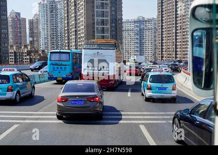 Traffico a Shanghai, Shanghai Shi, Repubblica popolare Cinese Foto Stock