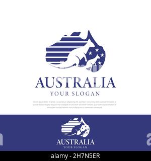 Australia Map logo illustrazione di due stelle Kangaroo vettore.simbolo,icona,illustrazione Illustrazione Vettoriale