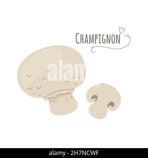 Funghi Champignon,agaricus isolati su sfondo bianco.illustrazione vettoriale piatta semplificata. Illustrazione Vettoriale
