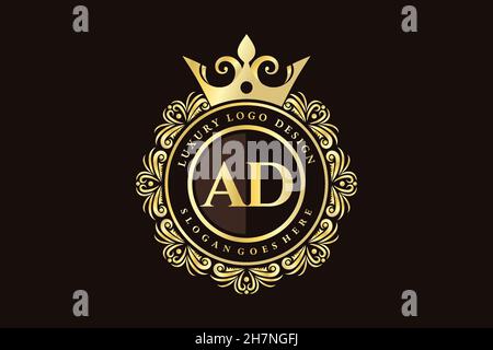 AD Initial Letter Oro calligrafico femminile floreale a mano araldico monogramma antico vintage stile lusso logo design Premium Illustrazione Vettoriale