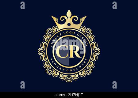 CR Initial Letter Oro calligrafico femminile floreale a mano araldico monogramma antico vintage stile lusso logo design Premium Illustrazione Vettoriale