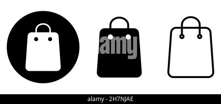Set di icone per la shopping bag. Icone lineari della borsa della spesa. Collezione di simboli e segni vettoriali. Illustrazione Vettoriale