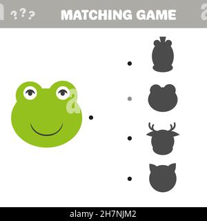 Gioco di corrispondenza ombra. Rana - trova l'ombra corretta, il gioco didattico Kid corrispondente per confrontare e collegare gli oggetti Illustrazione Vettoriale