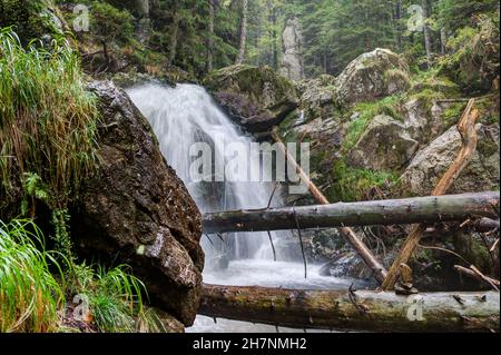 Il Rissbach scorre selvaggio e ruggente attraverso la pittoresca gola di Rißloch, che è uno dei più bei spettacoli naturali e aree escursionistiche in Foto Stock