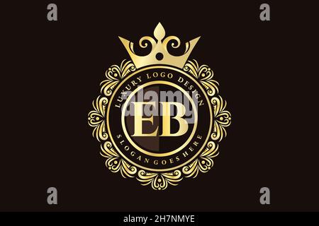 EB Initial Letter Oro calligrafico femminile floreale a mano disegnato araldico monogramma antico vintage stile lusso logo design Premium Illustrazione Vettoriale