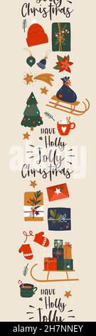 Carino disegno a mano Natale senza cuciture modello, collezione di articoli, scarabocchio, schizzo, grande per tessuti, confezione, striscioni, sfondi, sfondo - vecto Illustrazione Vettoriale