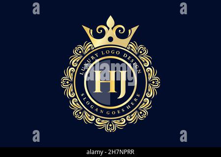 HJ Initial Letter Oro calligrafico femminile floreale a mano disegnato araldico monogramma antico vintage stile lusso logo design Premium Illustrazione Vettoriale