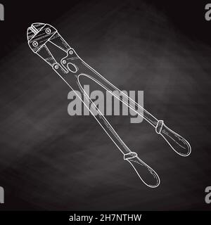 Pinza pinza pinza pinza pinza utensile manuale isolato su sfondo nero. Illustrazione vettoriale in stile di schizzo. Illustrazione Vettoriale