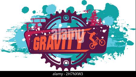 Gravity Mountain bike. Downhill,freeride .Grunge effetto. Ideale per la stampa di T-shirt. Illustrazione Vettoriale