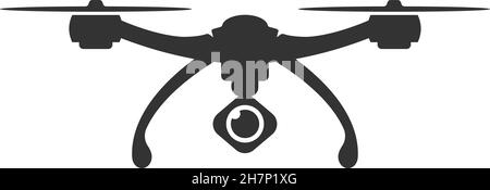 Icona del drone vettoriale con fotocamera. Quadrocopter isolato su sfondo bianco. Illustrazione Vettoriale