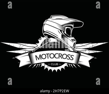 Design con logo Extreme Sport. Modello con logo Motocross Downhill Mountain Biking. Vista laterale dell'uomo con casco integrale. Illustrazione Vettoriale