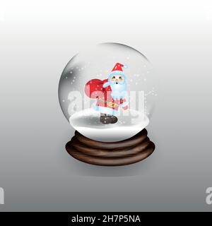 Globo di neve con carattere di natale. babbo natale con una borsa di regali. Illustrazione vettoriale Illustrazione Vettoriale