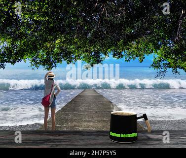 rappresentazione 3d del concetto di etichetta di fondo ecologia del carbonio Foto Stock