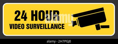 Segnale di avviso di videosorveglianza. Adesivo vettoriale per avvertenza TVCC. Illustrazione Vettoriale