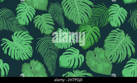 Giungla piante senza giunture modello. La monstera tropicale lascia lo sfondo del disegno di moda. Illustrazione Vettoriale