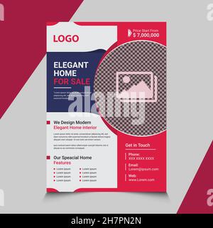 Modern Home Flyer Template Design, Real Estate Flyer Template Design in Free Vector EPS Illustrazione Vettoriale