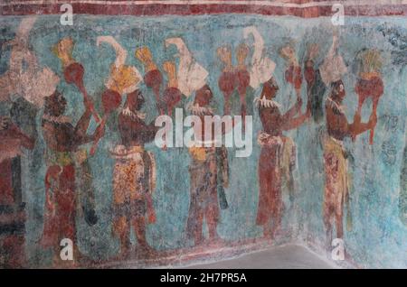 Messico - Chiapas - Bonampak - Tempio dei murales - prima stanza musicisti Maya Foto Stock