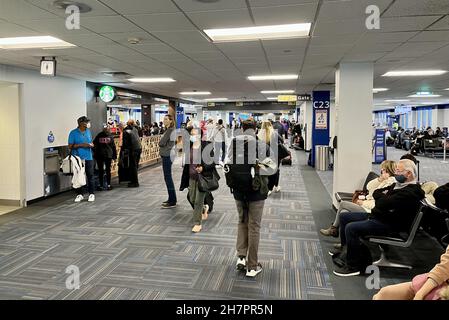 Washington, DC, Stati Uniti. 24 novembre 2021. Vista del terminal Delta Airlines all'aeroporto internazionale di Dulles il mercoledì prima del weekend del giorno del Ringraziamento, il 24 novembre 2021. Credit: Mpi34/Media Punch/Alamy Live News Foto Stock