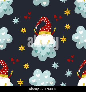 Simpatico gnome senza cuciture pattern, sfondo inverno cartoon bambini Illustrazione Vettoriale