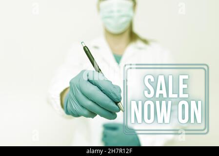 Ispirazione per firmare subito la promozione. Sconti fotografici concettuali e vendita promozionale vendita al dettaglio offerta di marketing dimostrazione Medical Ideas presentazione Foto Stock