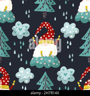 Simpatico gnome senza cuciture pattern, sfondo inverno cartoon bambini Illustrazione Vettoriale