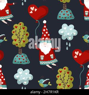 Simpatico gnome senza cuciture pattern, sfondo inverno cartoon bambini Illustrazione Vettoriale