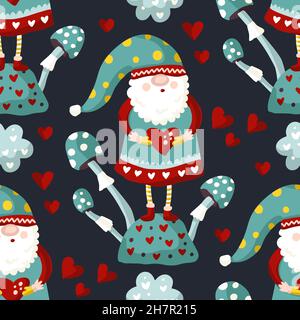 Simpatico gnome senza cuciture pattern, sfondo inverno cartoon bambini Illustrazione Vettoriale