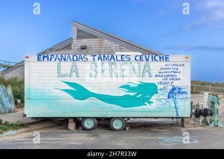 Un camion alimentare, la Sirena a Ditch Plains, Montauk Foto Stock