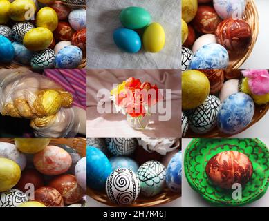 Collage di Pasqua con uova colorate Foto Stock