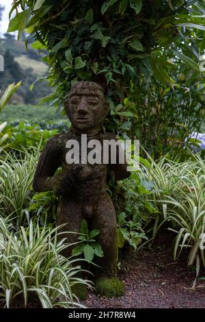 Scultura maya in piantagione di caffè in Costa Rica Foto Stock