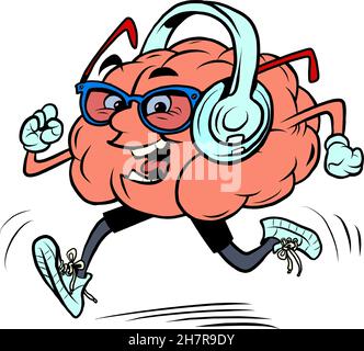 un runner su una jog ascolta la musica. personaggio cervello umano, intelligente saggio Illustrazione Vettoriale