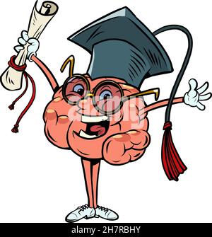 un'università o un laureato con un diploma in uniforme carattere umano del cervello, intelligente saggio Illustrazione Vettoriale