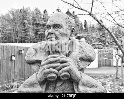 Busto di Sir Peter Scott, naturalista faunistico Foto Stock