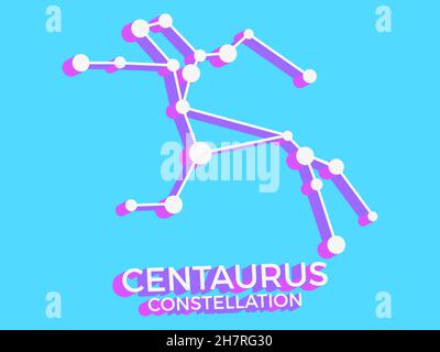Simbolo 3d della costellazione Centaurus. Icona della costellazione in stile isometrico su sfondo blu. Gruppo di stelle e galassie. Illustrazione vettoriale Illustrazione Vettoriale