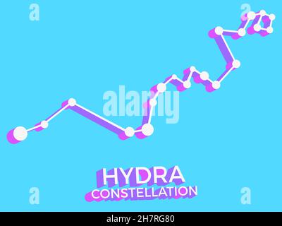 Simbolo 3d della costellazione Hydra. Icona della costellazione in stile isometrico su sfondo blu. Gruppo di stelle e galassie. Illustrazione vettoriale Illustrazione Vettoriale