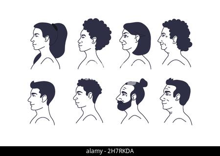 La gente affronta in profile.different razze,nazioni,giovani,anziani,donne,uomini Illustrazione Vettoriale