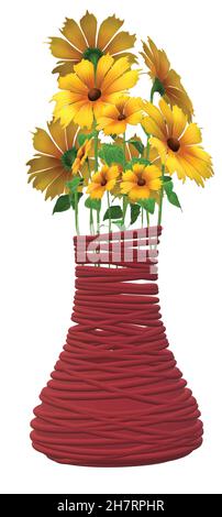 Fiori gialli in vaso rosso scuro Illustrazione Vettoriale