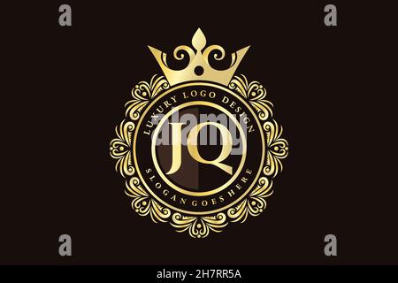 JQ Initial Letter Oro calligrafico femminile floreale a mano disegnato araldico monogramma antico vintage stile lusso logo design Premium Illustrazione Vettoriale