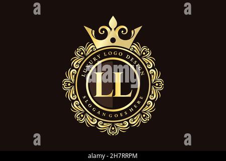 LL Initial Letter Oro calligrafico femminile floreale a mano disegnato araldico monogramma antico vintage stile lusso logo design Premium Illustrazione Vettoriale